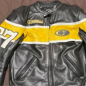Men's Black and Yellow Leather Racing Jacket